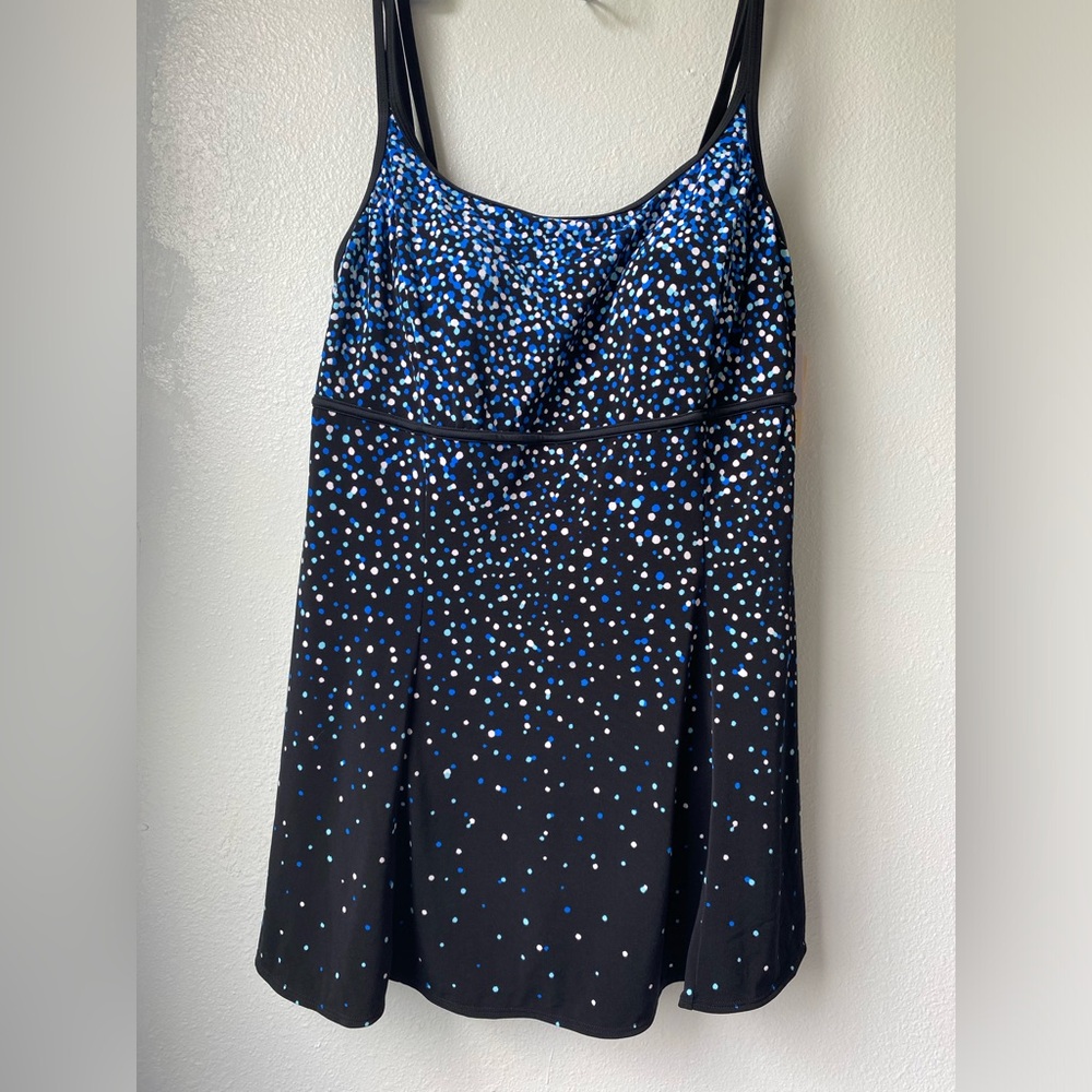 NWT ST. John Bay black polka dot one piece swim size 16
